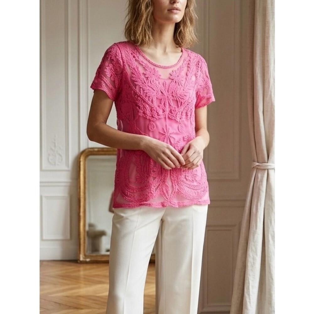 Pixley Layda Pink Lace Crochet Top and Tank Set Size S